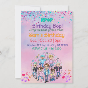 KPOP Birthday Bop, Colorful Boy Band Invitation