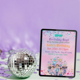 KPOP Birthday Bop, Colourful Boy Band Invitation