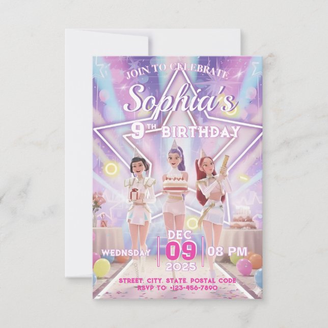 KPOP Birthday, Color the back! Invitation (Front)