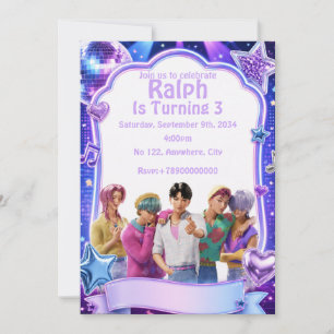Kpop Birthday Invitation Neon Pop Star Party