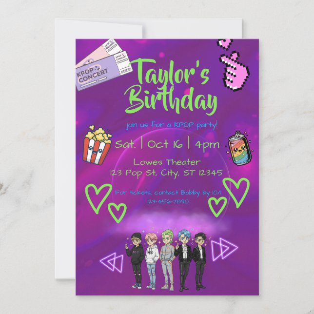 KPOP boy band birthday party Invitation (Front)