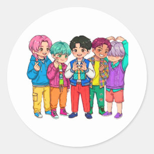 KPOP Boy Band Heart  Classic Round Sticker