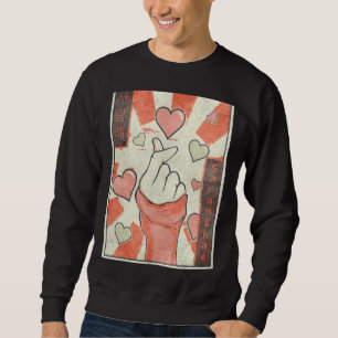 Kpop Finger Heart Saranghae Korean Pop Music Retro Sweatshirt