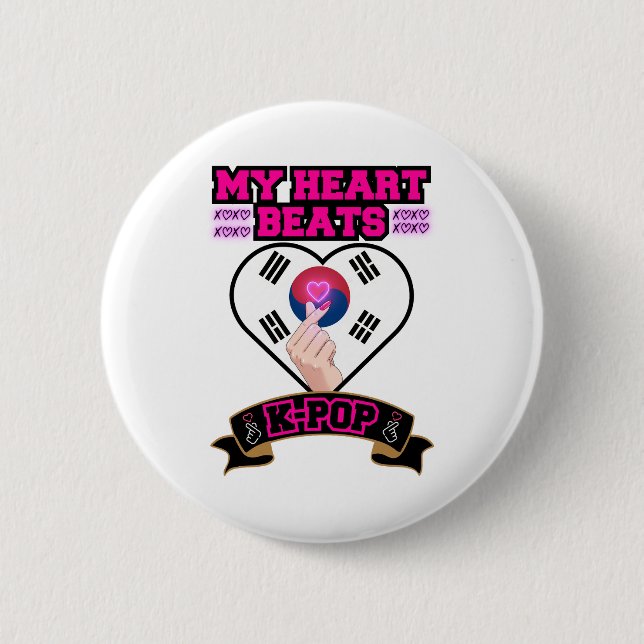 KPop Heart Korea Flag Hand Symbol Music Design 6 Cm Round Badge (Front)