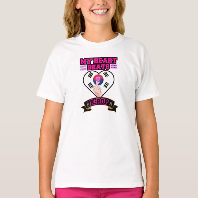 KPop Heart Korea Flag Hand Symbol Music Design T-Shirt (Front)
