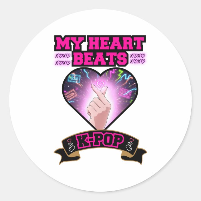 KPop Heart Korea Flag Snap Hand Music Symbol Classic Round Sticker (Front)