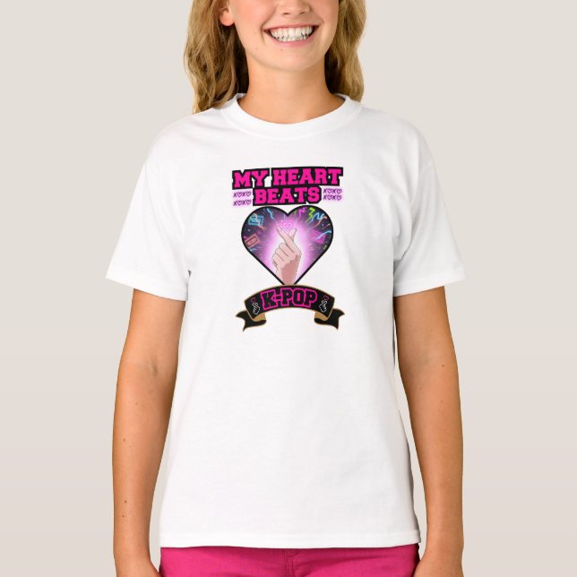 KPop Heart Korea Flag Snap Hand Music Symbol T-Shirt (Front)