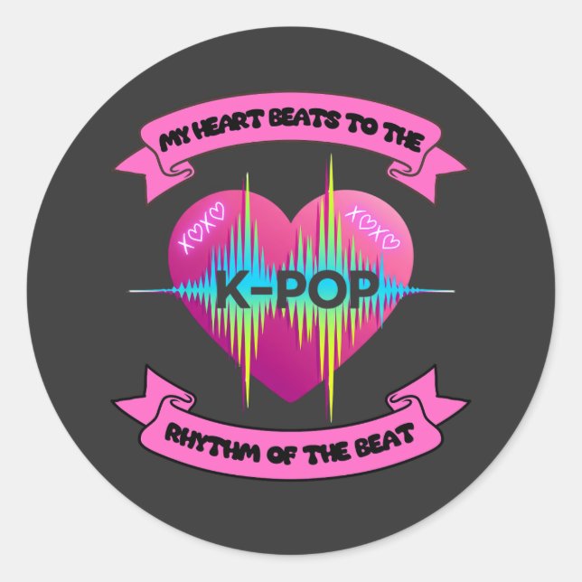 KPop Heart Sound Rhythm Music Beat Fan Design Classic Round Sticker (Front)