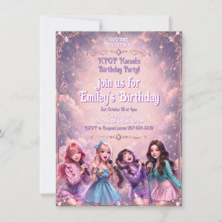 Kpop Idol Girls Birthday Party Sparkly Purple Invitation