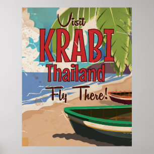 Krabi Beach Thailand vintage travel poster