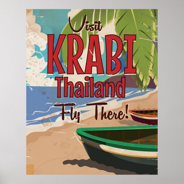 Krabi Beach Thailand vintage travel poster (Front)