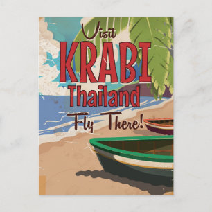 Krabi Beach Thailand vintage travel poster Postcard