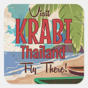 Krabi Beach Thailand vintage travel poster Square Sticker