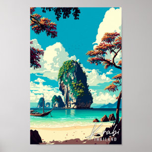 Krabi Thailand vintage travel illustration Poster