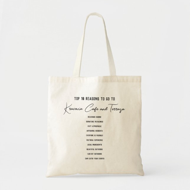 Kracovia Cafe Tote – Top 10 Reasons with Quote Bag (Front)
