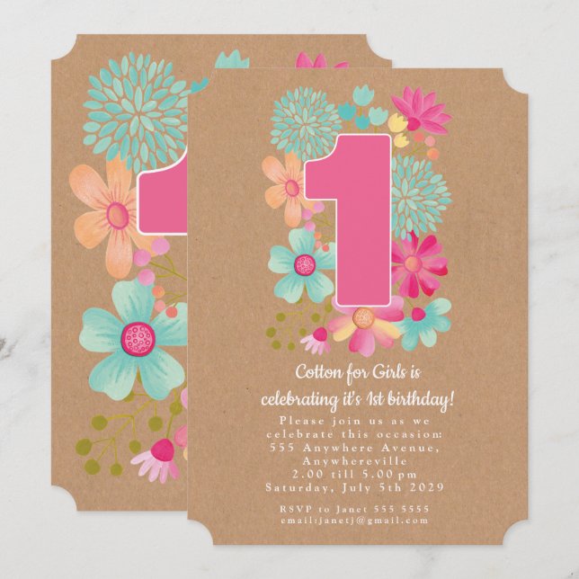 Kraft 1st Anniversary Birthday Company Party Invitation (Front/Back)