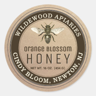 Kraft and Teak Honey Jar Bee Label