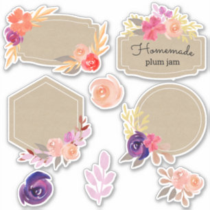 kraft autumn floral purple and peach labels