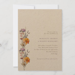 Kraft Autumn  Orange & Purple Wildflowers Wedding Invitation