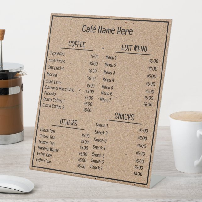 Kraft Background Café Coffee Shop Menu  Pedestal Sign (In SItu)
