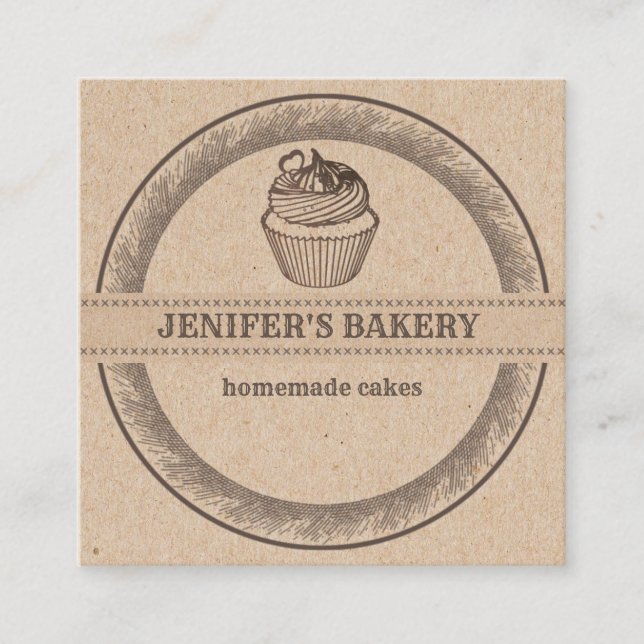 Kraft bakery Homemade cupcakes and sweets Classic Square Business Card (Front)