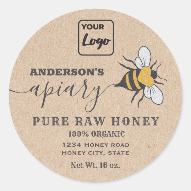 Kraft Bee logo script apiary honey jar label (Front)