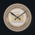 Kraft Beekeeper’s Shop Clock with 3 Beehives<br><div class="desc">Makes a nice gift for your favourite beekeeper. Perfect for hanging in your workshop behind your Farmer’s Market table.</div>