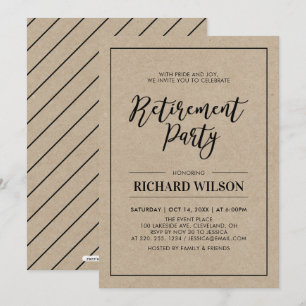 Kraft & Black Frame   Modern Retirement Party Invitation