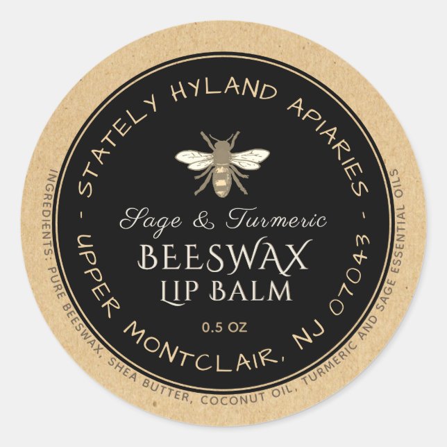 Kraft & Black Handwritten Beeswax Lip Balm Label (Front)