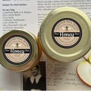 Kraft Black Honey Jar Vintage Bee Made With Love Classic Round Sticker