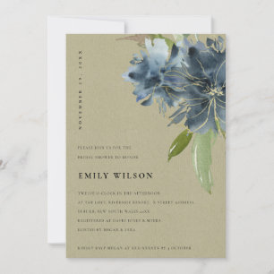 KRAFT BLUE GREEN GOLD FLORAL BRIDAL SHOWER INVITE