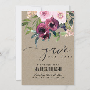 KRAFT BLUSH BURGUNDY FLORAL BUNCH WEDDING SAVE THE DATE