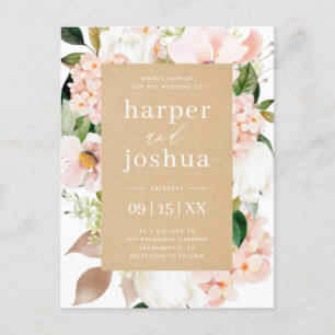 Kraft & Blush Spring Floral Wedding Invitation Postcard