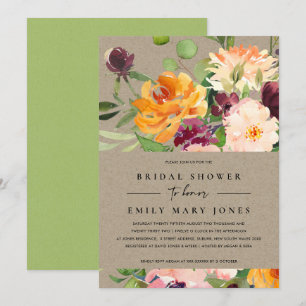 KRAFT BLUSH YELLOW ORANGE FLORAL BRIDAL SHOWER INVITATION