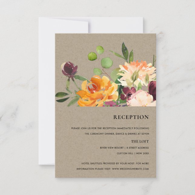 KRAFT BLUSH YELLOW ORANGE FLORAL BUNCH RECEPTION RSVP CARD (Front)