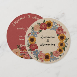 Kraft Boho Floral Wreath Wedding Invitation