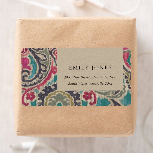 KRAFT BOHO TRIBAL IKAT PINK TEAL ADDRESS WEDDING (Insitu)