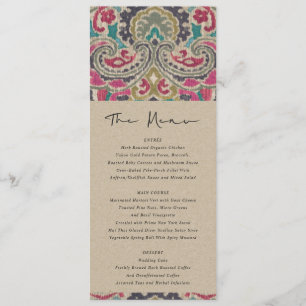 KRAFT BOHO TRIBAL IKAT PINK TEAL WEDDING MENU