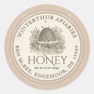 Kraft Bordered Honey Jar Label (Vintage Skep)