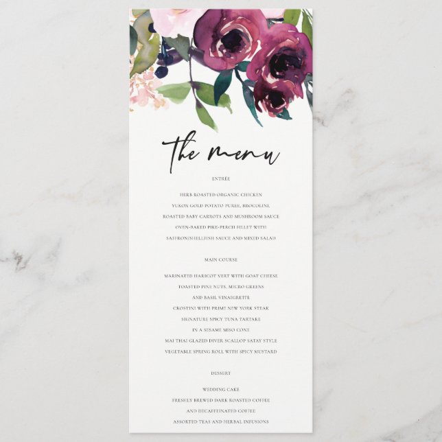 KRAFT BRIGHT BLUSH BURGUNDY FLORAL BUNCH WEDDING MENU (Front)