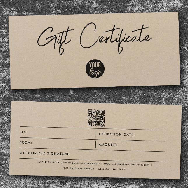 Kraft Brown Business Logo QR Code Gift Certificate (Creator Uploaded)