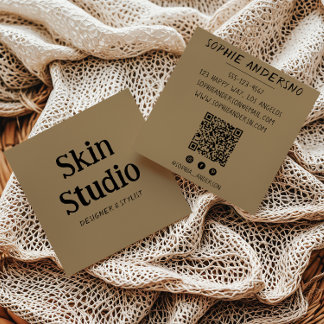 Kraft Brown Minimalist Skincare Spa Beauty QR Code Square Business Card