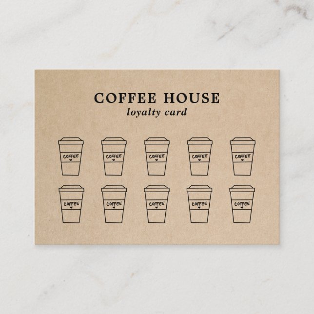 Kraft Brown Modern Simple Creative Coffee Loyalty Card (Front)