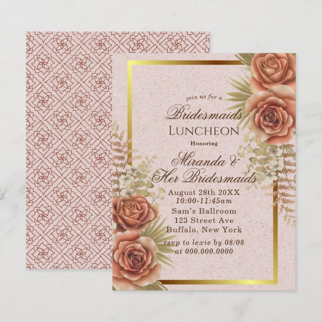 Kraft Brown Painted Floral Bridesmaids Luncheon Invitation (Front/Back)