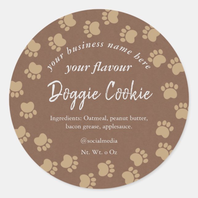 kraft brown paper dog paw path doggie cookie  clas classic round sticker (Front)