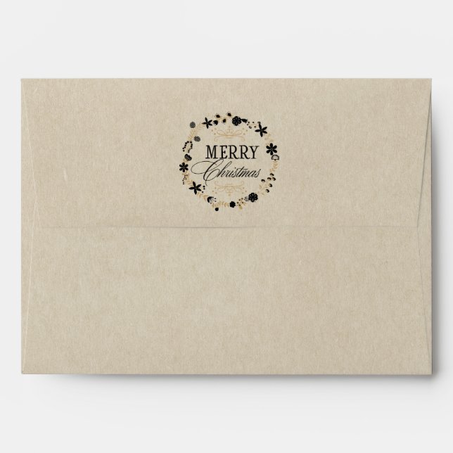 Kraft Brown Rustic Country Merry Christmas Wreath Envelopes (Back (Top Flap))