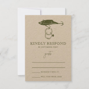 Kraft Brown Rustic Fishing Lure Rings Moss Green I RSVP Card