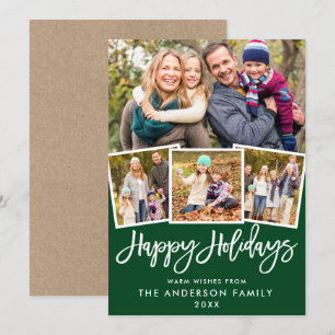 Kraft Brush Script 4 Photo Green Holiday Card