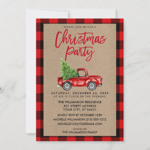 Kraft Brush Script Truck Plaid Christmas Party R Invitation