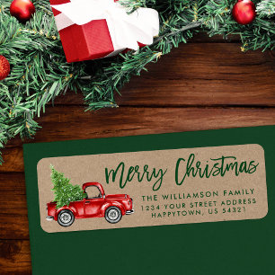 Kraft Brush Script Vintage Truck Christmas Green
